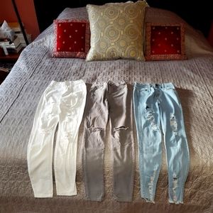 3 pairs of jeans, white, light blue wash and taupe:  size 25